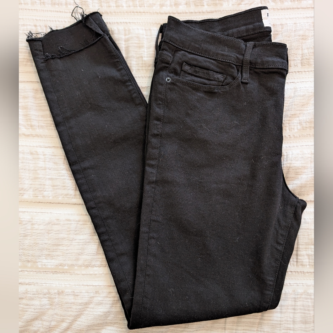 Frame Denim Black Le Skinny De Jeanne Women Raw Stagger Hem Jeans